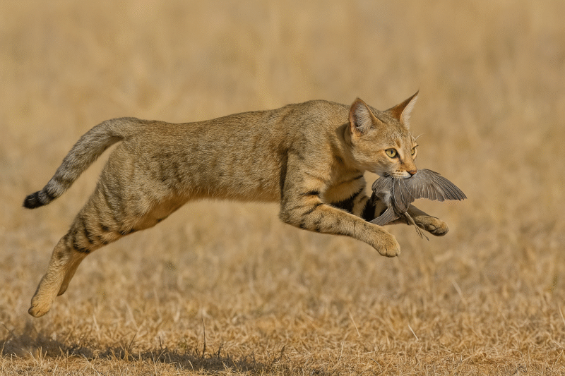 అడవి పిల్లి వేట శక్తి చూసారా? ఒక్క క్షణంలో ప్రాణి నీడగా మారిపోతుంది!